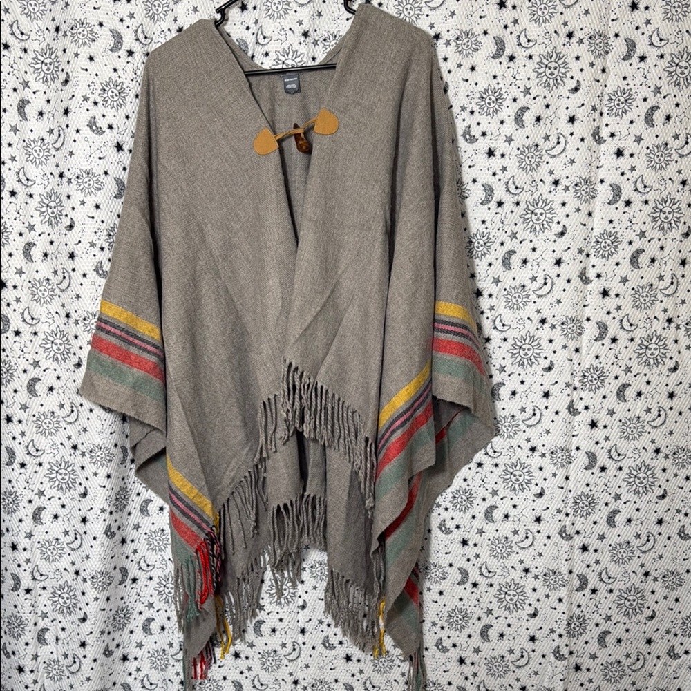 Aerie Multicolor Poncho with Fringe